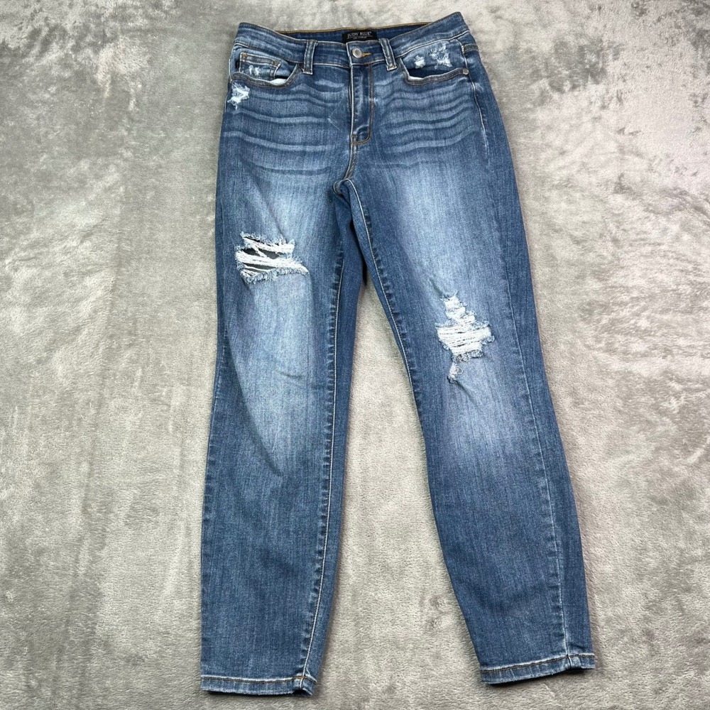 Judy Blue Slim Fit Jeans Womens 1/25 Blue Distressed Ripped Denim Stretch